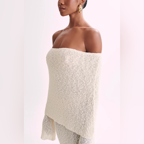 MESHKI Marisol Ivory Off Shoulder Boucle Maxi Dress, Size XXS - Picture 4 of 10